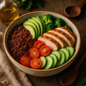 Eiwitrijke bowl met kipfilet en quinoa