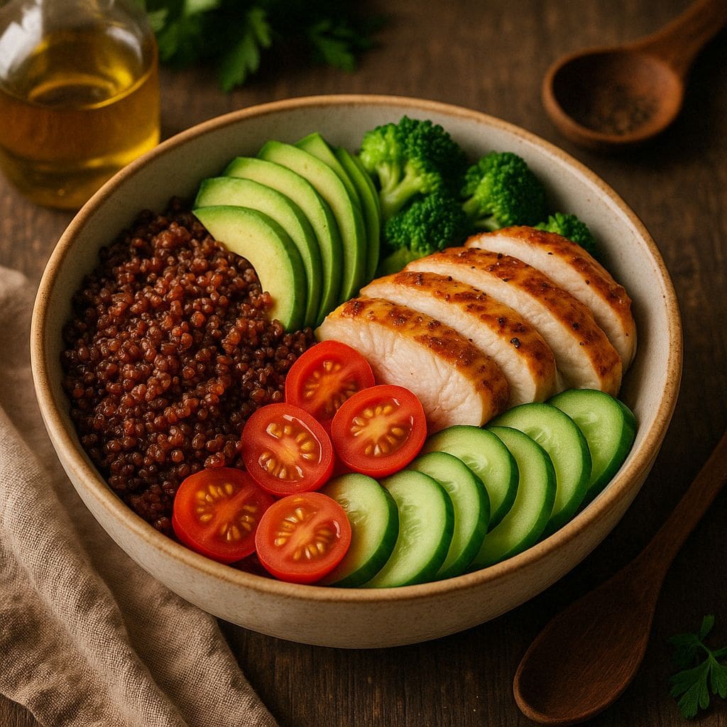 Eiwitrijke bowl met kipfilet en quinoa