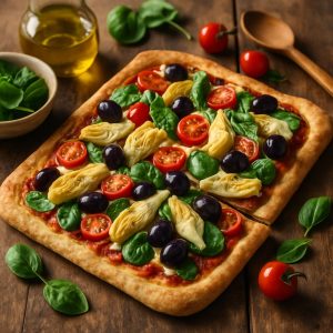 Flatbread pizza met artisjok en olijven