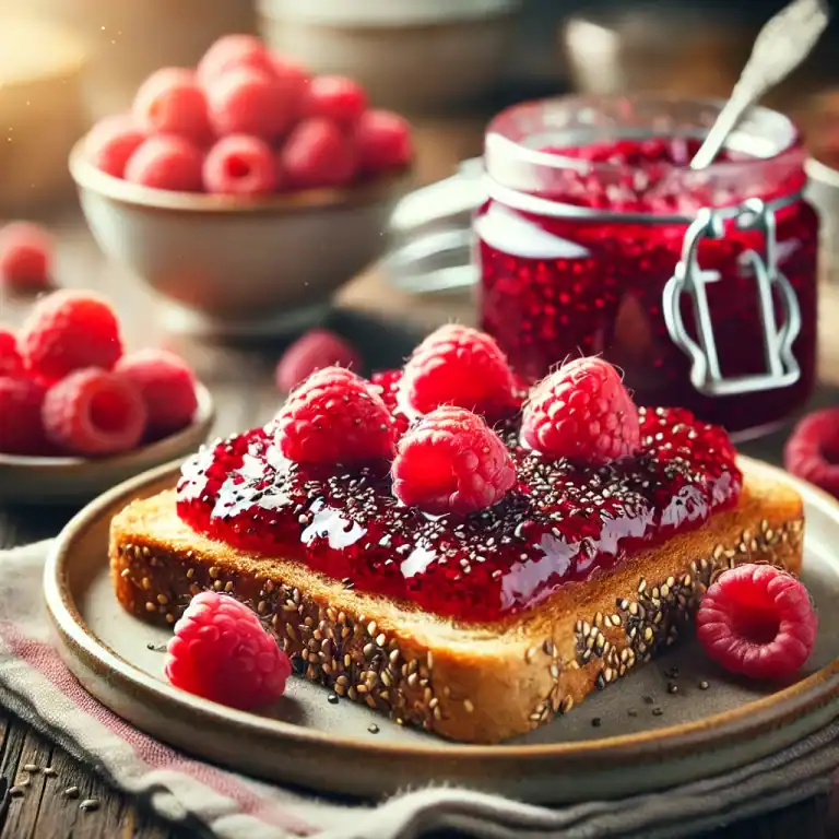 Frambozen-chia jam op volkoren toast