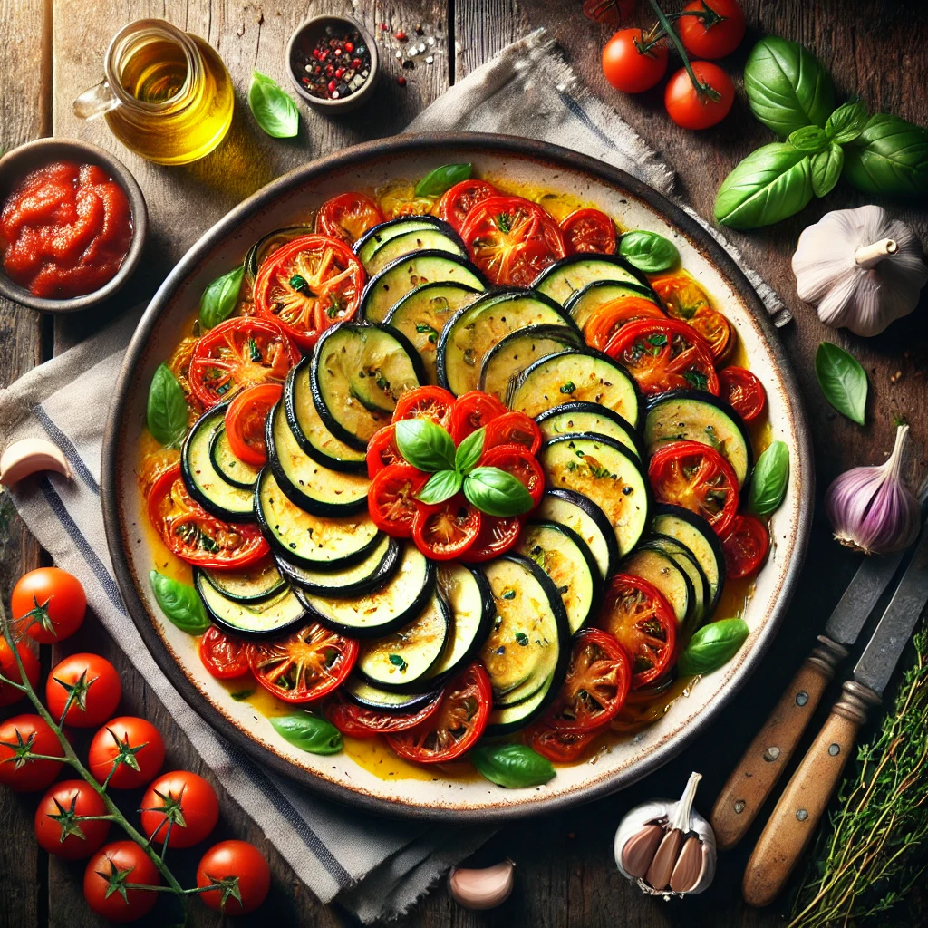 Franse ratatouille met aubergine en courgette