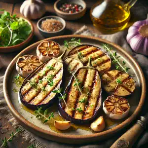 Gegrilde aubergine met knoflook en tijm