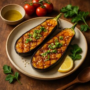 Gegrilde aubergine met miso