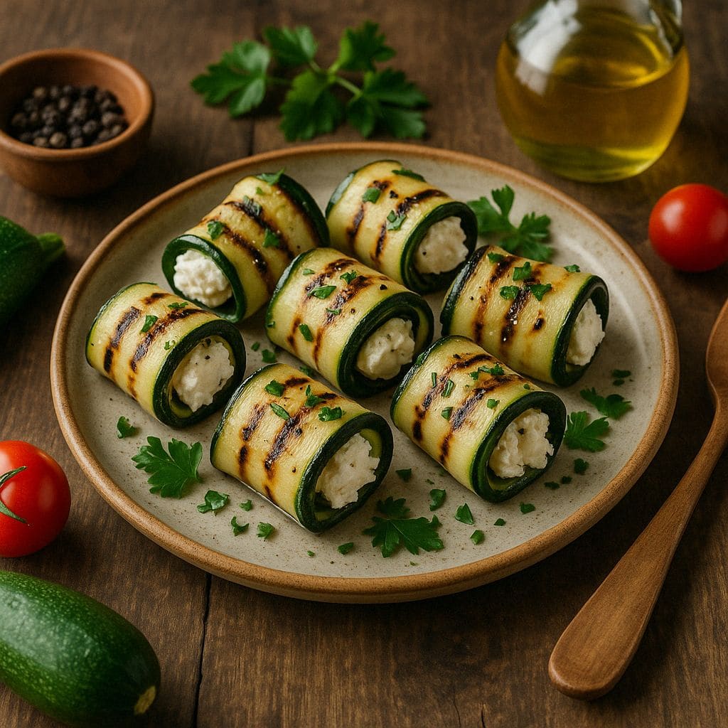 Gegrilde courgette rolletjes met geitenkaas