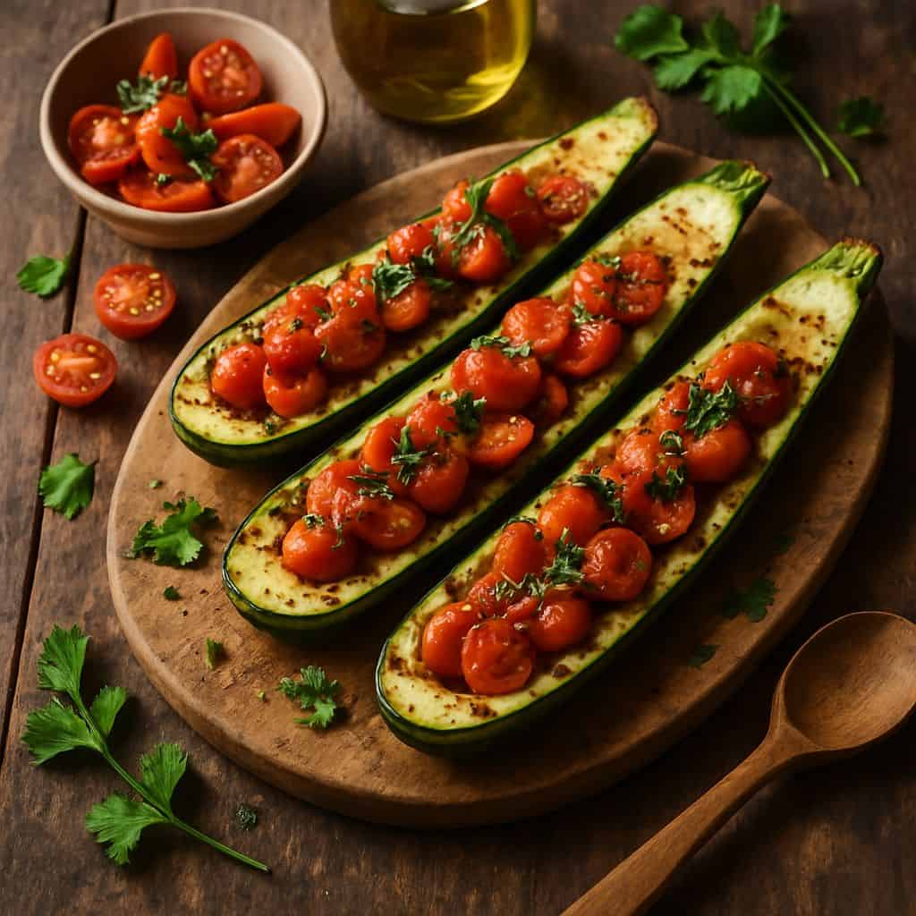 Gegrilde courgettebootjes met tomaat