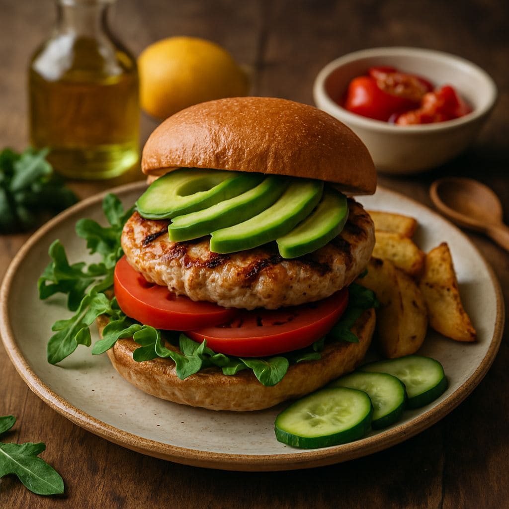 Gegrilde kalkoenburger met avocado