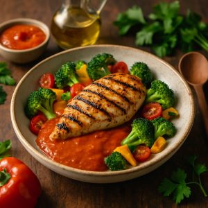 Gegrilde kip met paprikasaus