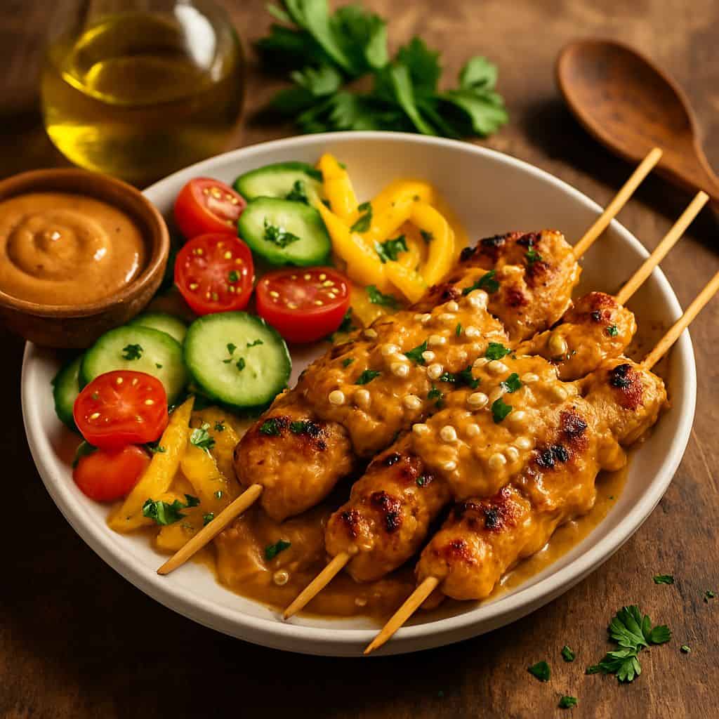 Gegrilde kip saté met pindasaus