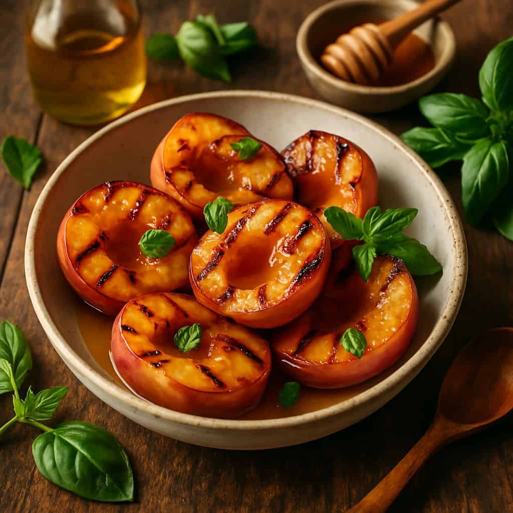Gegrilde nectarines met honing