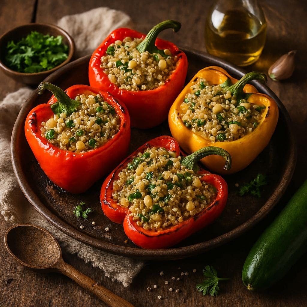 Gegrilde paprika's gevuld met quinoa