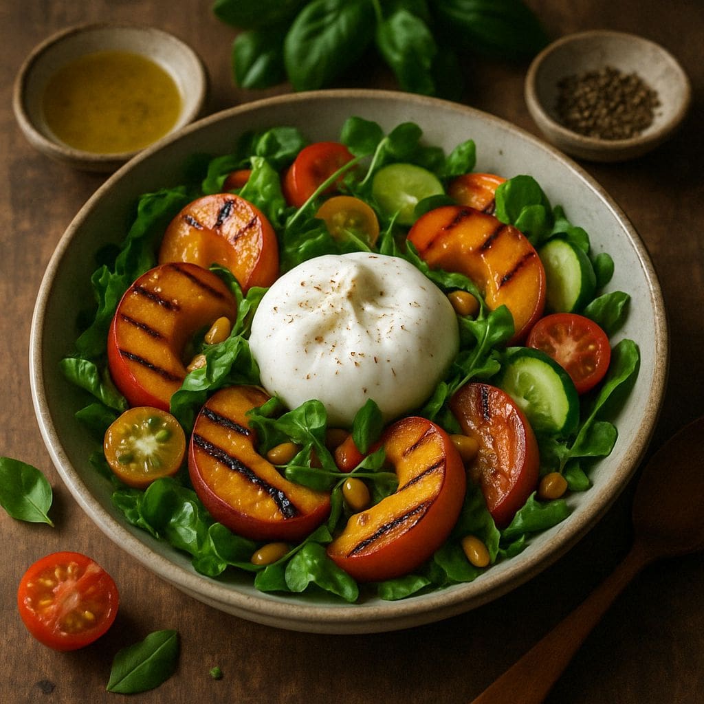 Gegrilde perzik salade met burrata