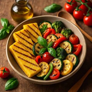 Gegrilde polenta met gegrilde groenten