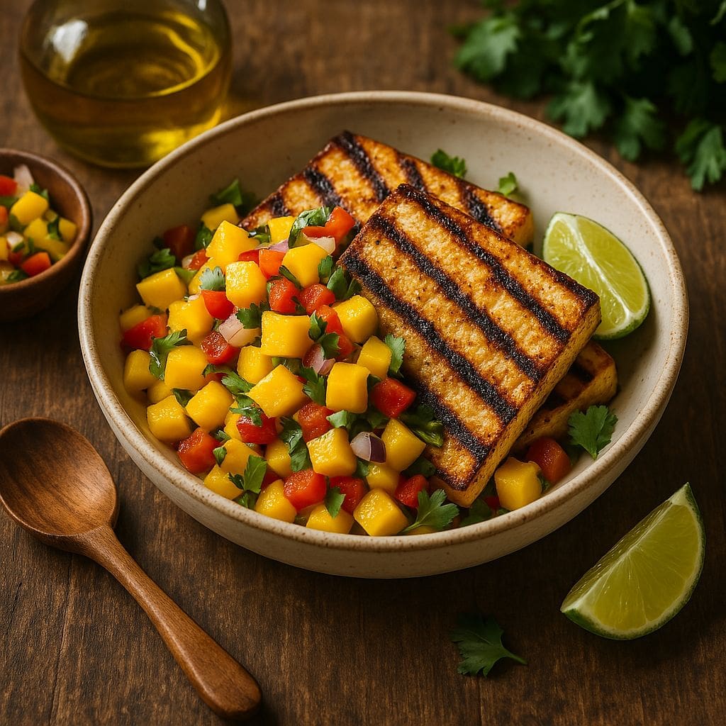 Gegrilde tofu met mango salsa