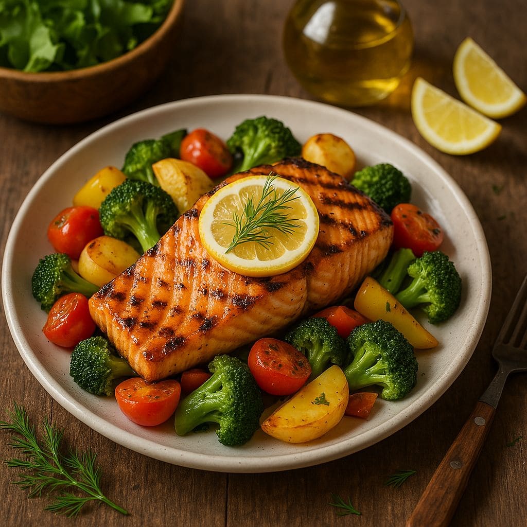 Gegrilde zalm met citroen en dille