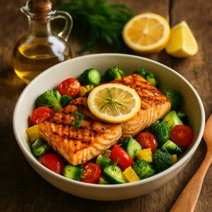 Gegrilde zalm met citroen en dille