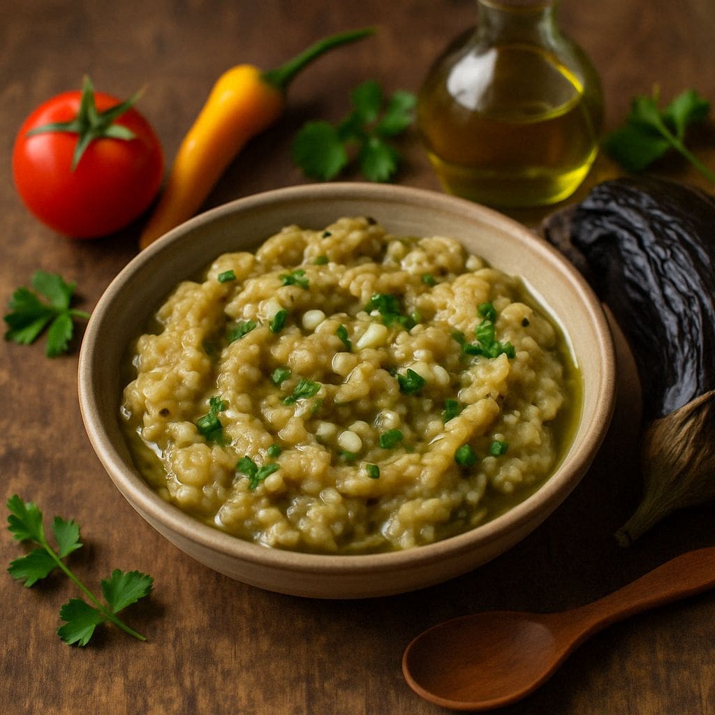 Gerookte aubergine met knoflook