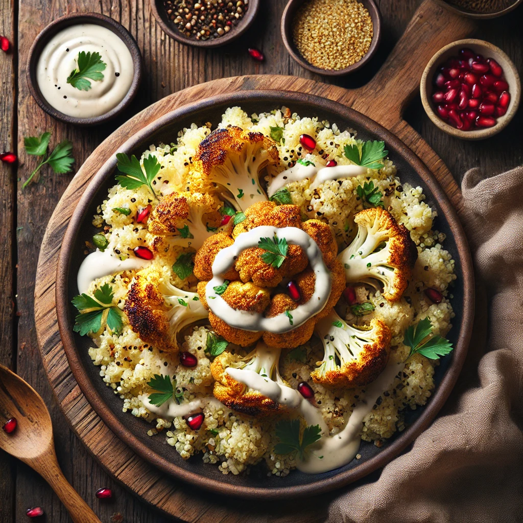 Geroosterde bloemkool met quinoa en tahinisaus