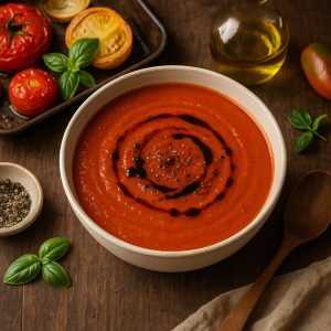 Geroosterde tomatensoep met balsamico