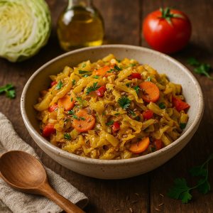 Gestoofde spitskool met komijn