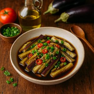 Gestoomde aubergine met sojasaus