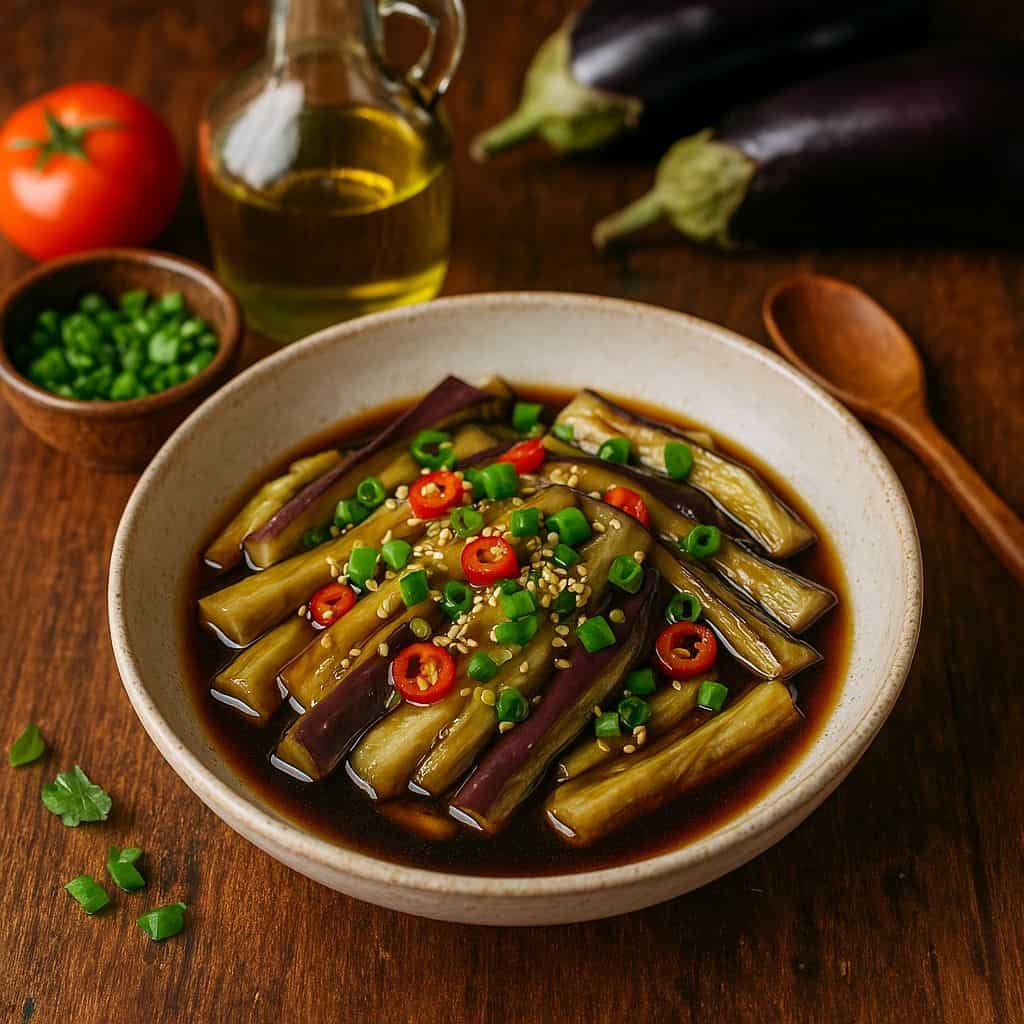 Gestoomde aubergine met sojasaus