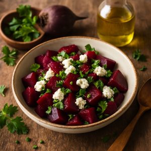 Gestoomde bieten met geitenkaas