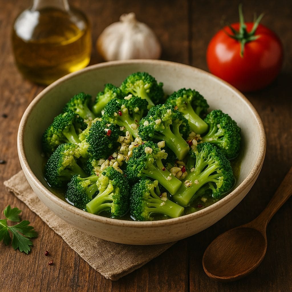 Gestoomde broccoli met knoflookdressing