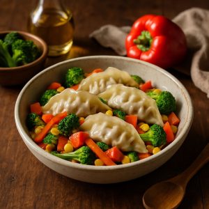 Gestoomde gyoza met groenten