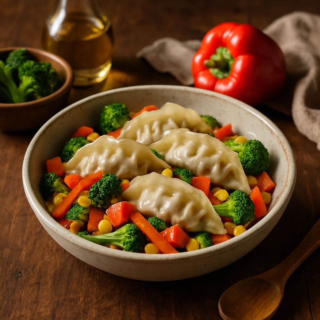 Gestoomde gyoza met groenten