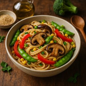 Gestoomde noedels met shiitake