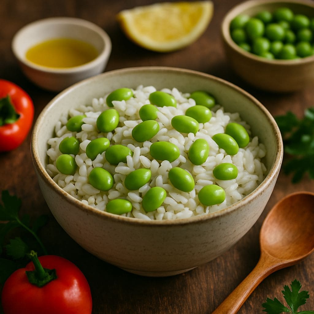Gestoomde rijst met edamame