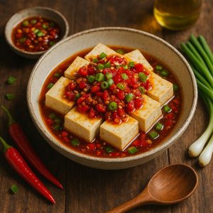 Gestoomde tofu met chili-knoflooksaus