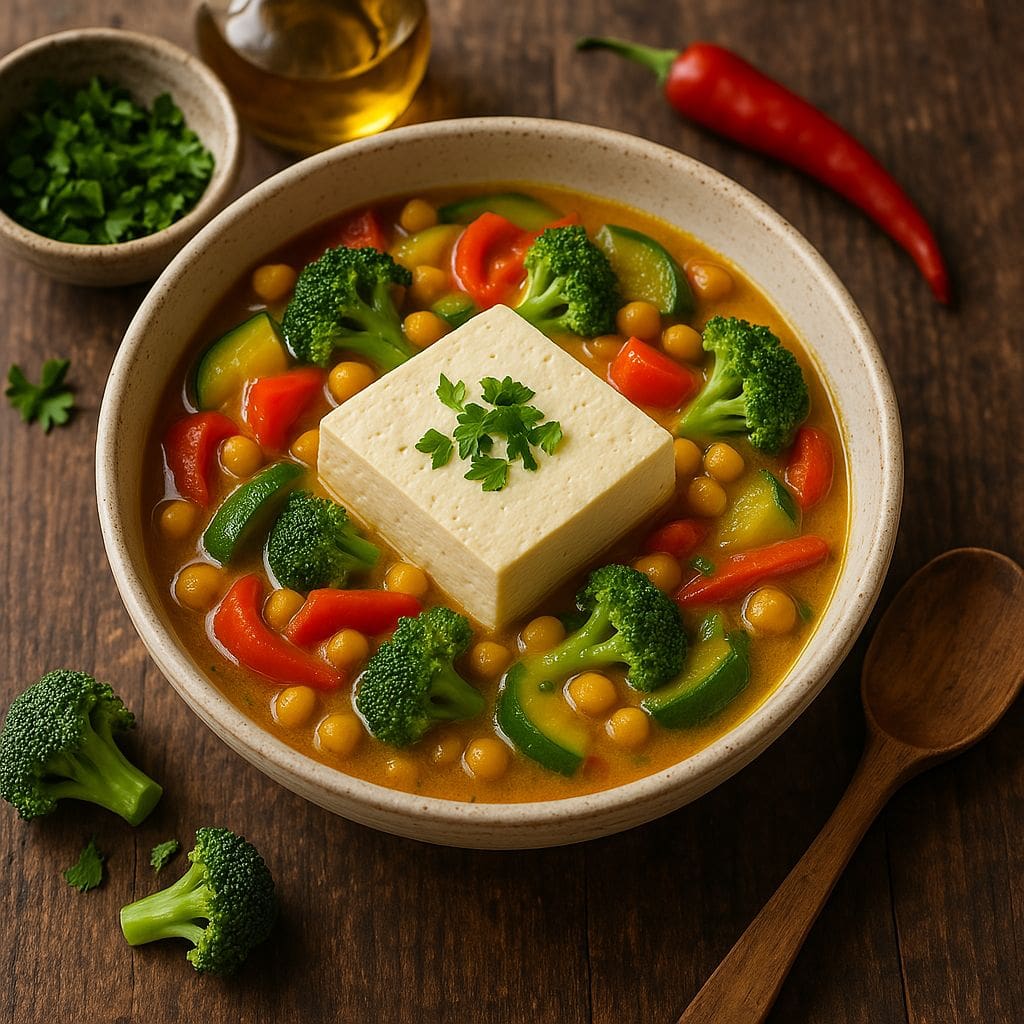 Gestoomde tofu met groentencurry