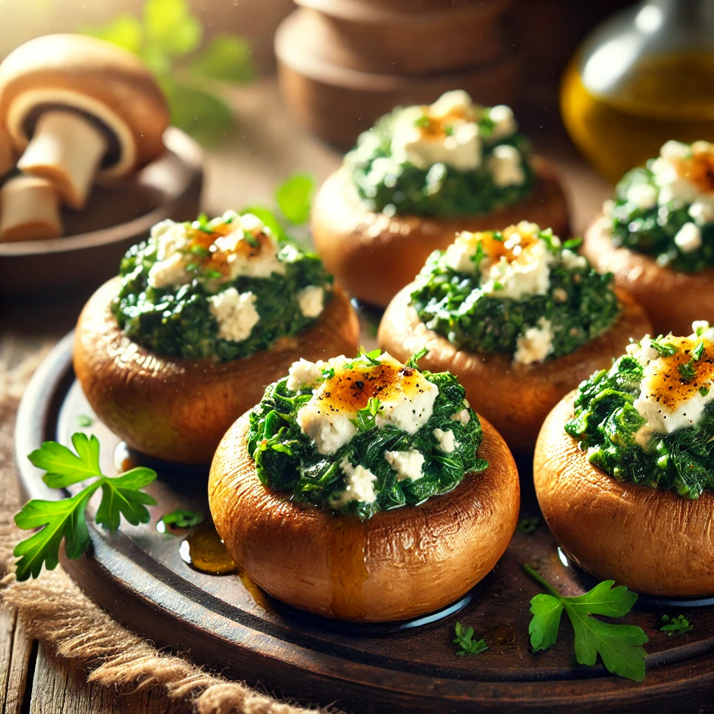 Gevulde champignons met spinazie en feta
