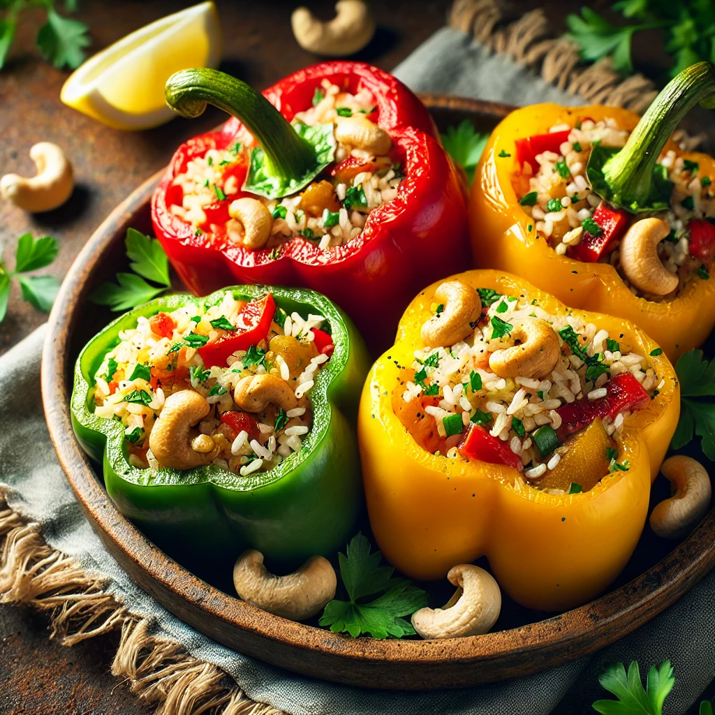 Gevulde paprika’s met rijst en cashewnoten