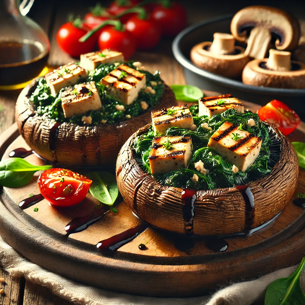 Gevulde portobello’s met spinazie en tofu