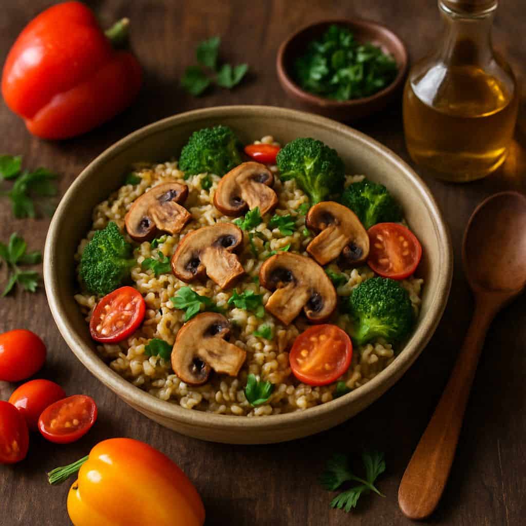 Gezonde risotto met champignons