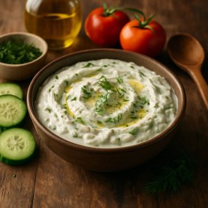 Griekse yoghurt dip met komkommer