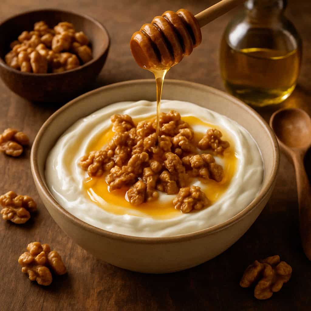 Griekse yoghurt met walnoten en honing