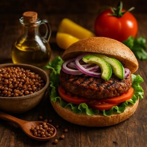 Grillpan burger met linzen