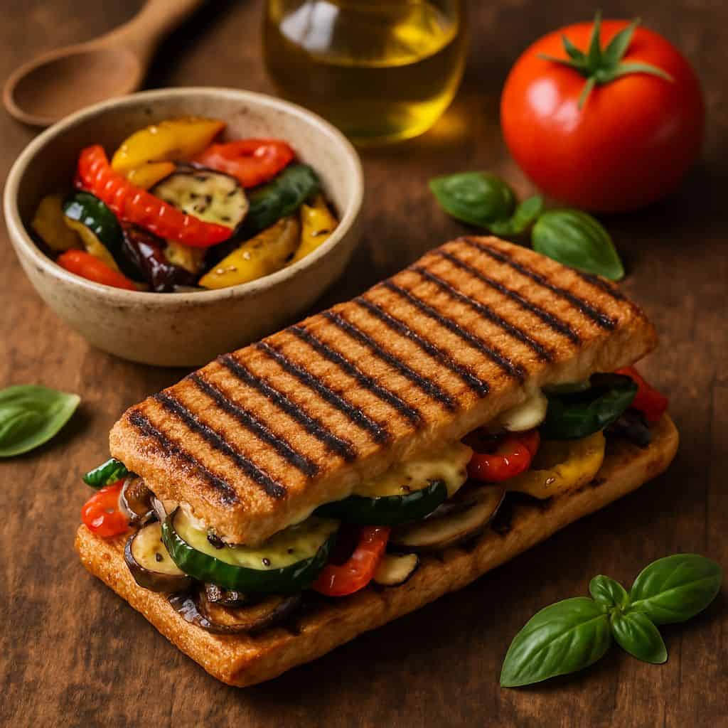 Grillpan panini met gegrilde groenten