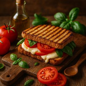 Grillpan sandwich met mozzarella en tomaat