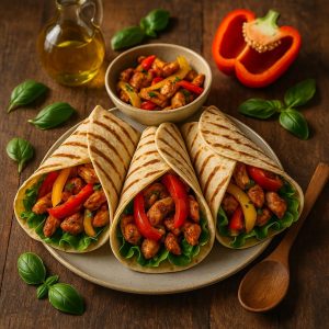 Grillpan wraps met kip en paprika