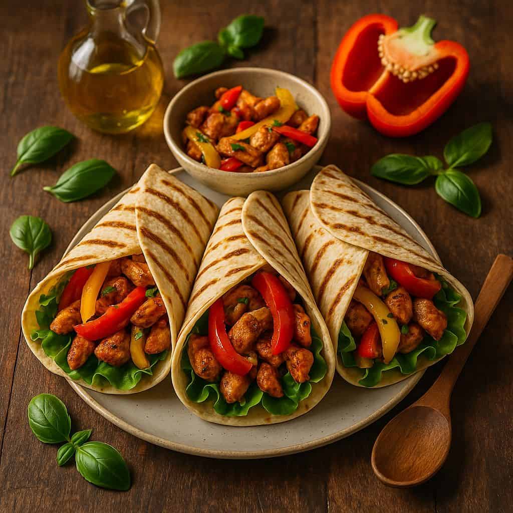 Grillpan wraps met kip en paprika