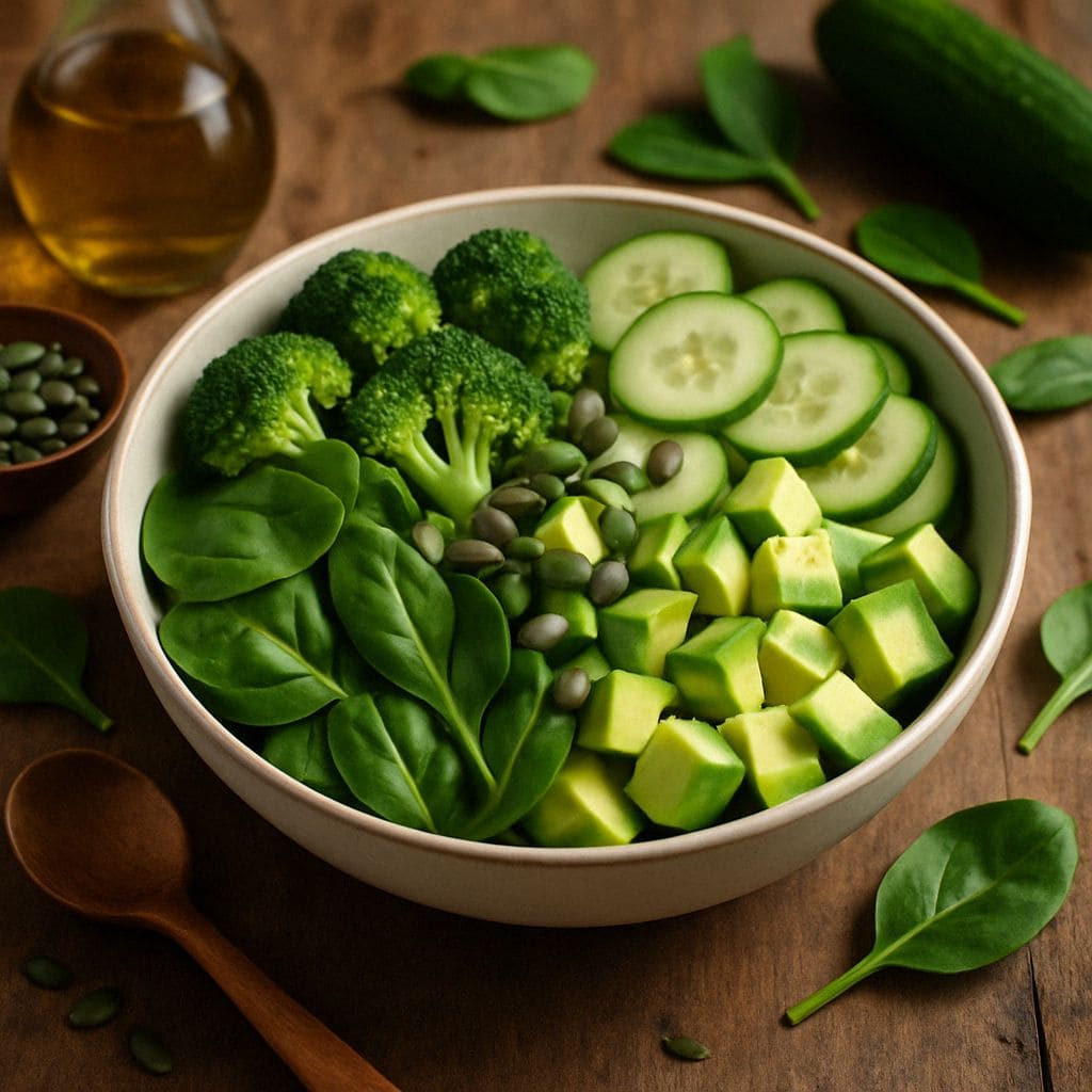 Groene detox bowl met spinazie en komkommer
