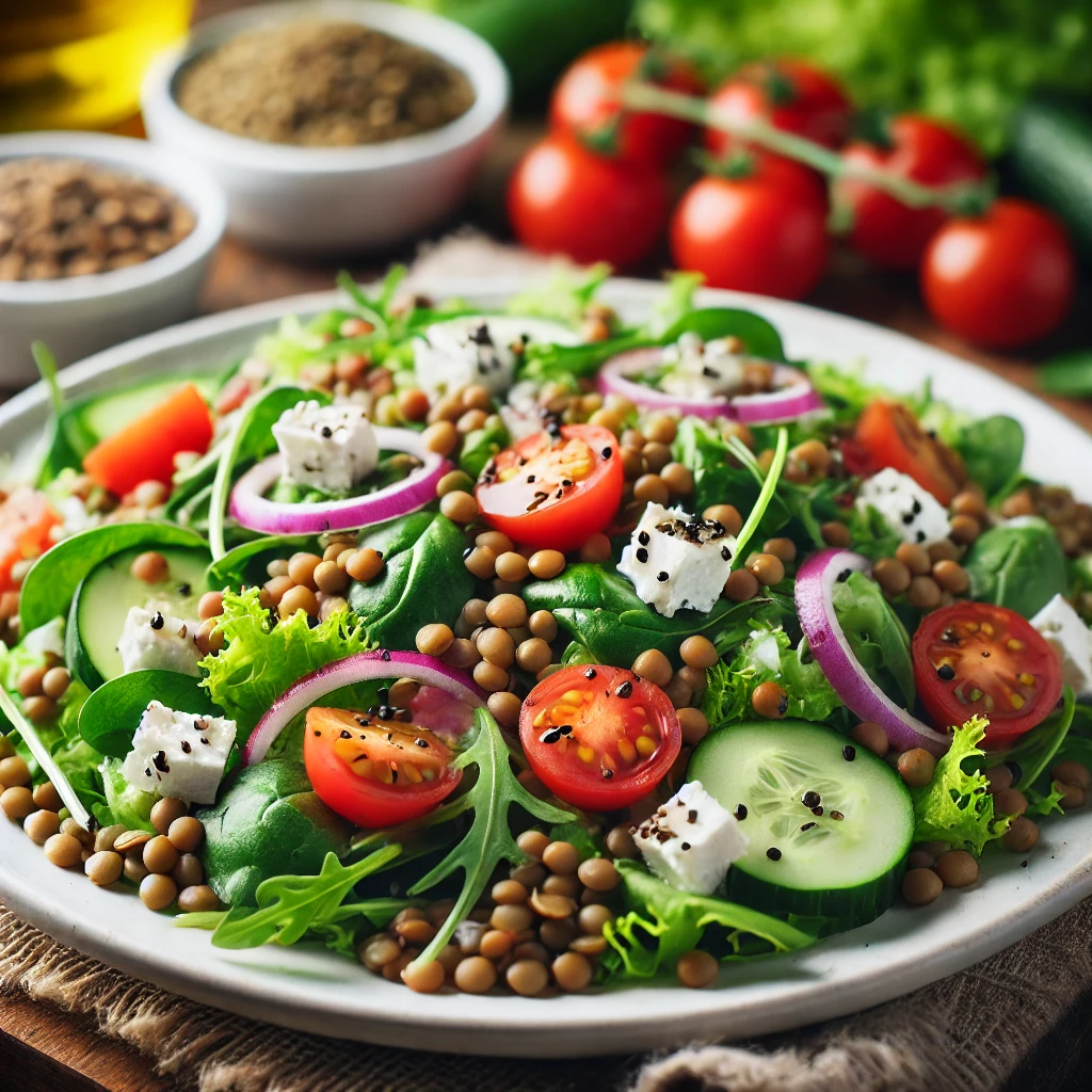 Groene salade met linzen en feta