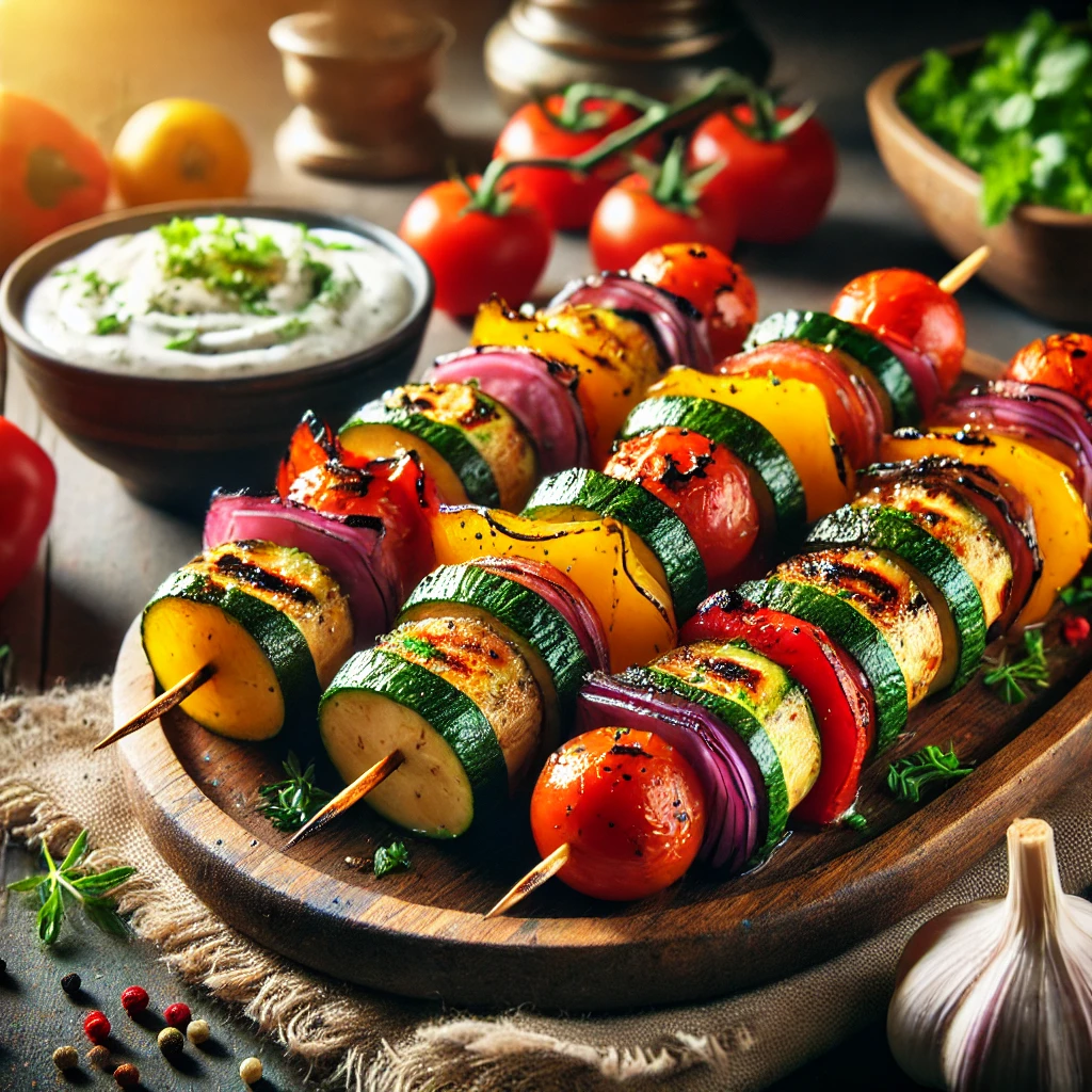 Groentekebabs met knoflooksaus