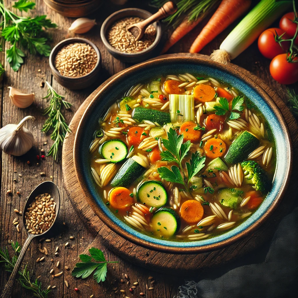 Groentesoep met volkoren orzo