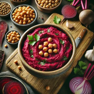 Groentespread van rode biet en kikkererwten