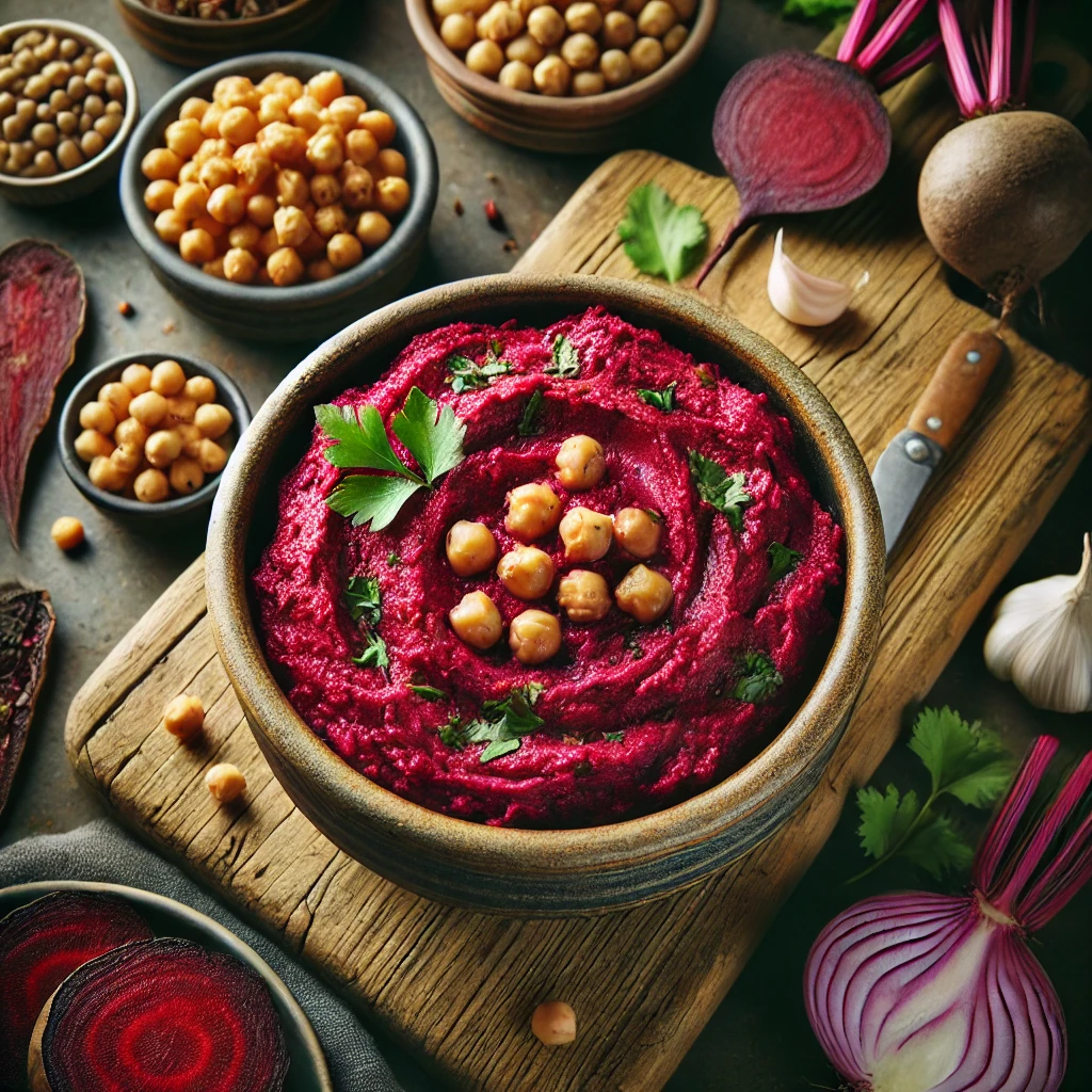 Groentespread van rode biet en kikkererwten